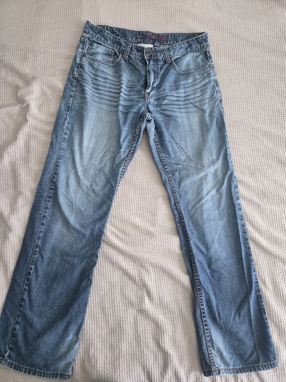 Men's Urban Pipeline Slim Straight Jeans - Blue with Red Embroidery